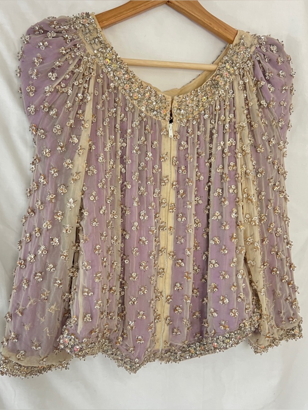 60s Couture Beaded Evening Top Heavy Crystal Embellishment Silk Cropped Italy S - Picture 4 of 13